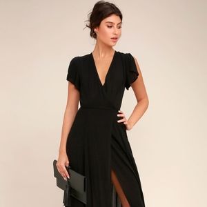 LuLus' Heart of Marigold Black Wrap Maxi Dress